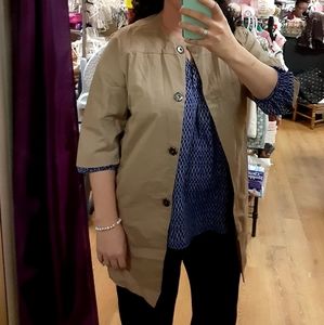 Anthro Fumblin Foe short sleeve tan snap jacket